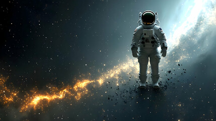 Obraz premium Astronaut floating in space with stars and a nebula behind him.