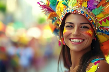 Fototapeta premium Woman in a Colorful Carnival Costume Smiling