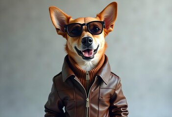 Trendy Dog in 1950s Style Leather Jacket and Sunglasses