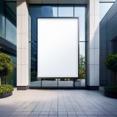 Blank billboard mockup on modern building facade.
