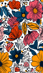 floral and leaf seamless patterns in doodle-style tile designs with graphic format.