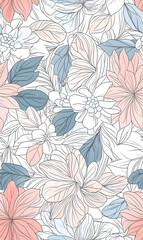 floral and leaf seamless patterns in doodle-style tile designs with graphic format.