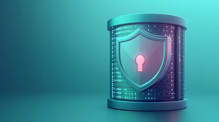 Obraz premium Digital security concept with a glowing secure data storage and shield icon representing data protection and cybersecurity.