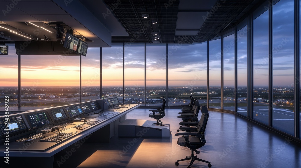 Fototapete a control tower with advanced radar and communication systems, ensuring the safe and efficient movem
