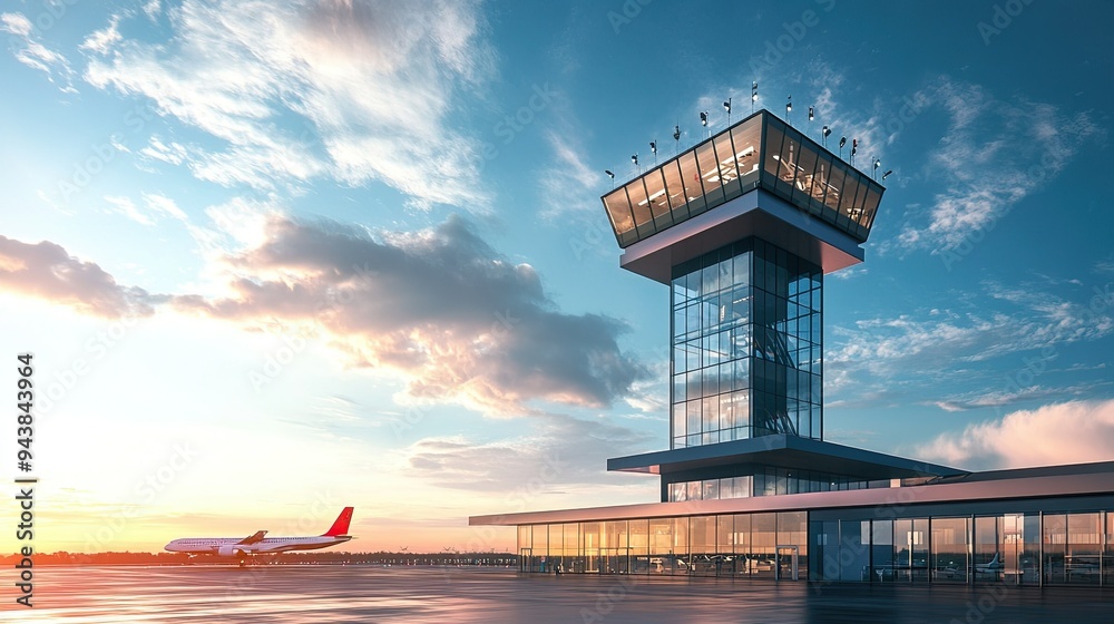 Fototapete a control tower with advanced radar and communication systems, ensuring the safe and efficient movem