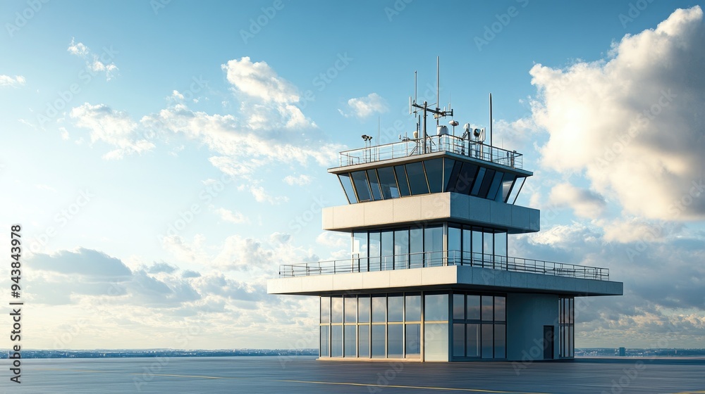 Fototapete a control tower with advanced radar and communication systems, ensuring the safe and efficient movem