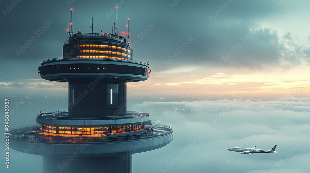 Fototapete a control tower with advanced radar and communication systems, ensuring the safe and efficient movem