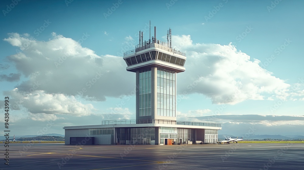 Fototapete a control tower with advanced radar and communication systems, ensuring the safe and efficient movem
