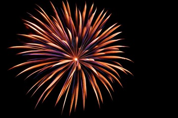 Obraz premium Orange and Purple Fireworks Burst in Night Sky