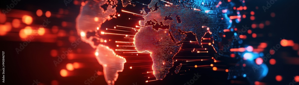 Leinwandbilder digital world map with glowing data connections and network nodes, depicting global communication an