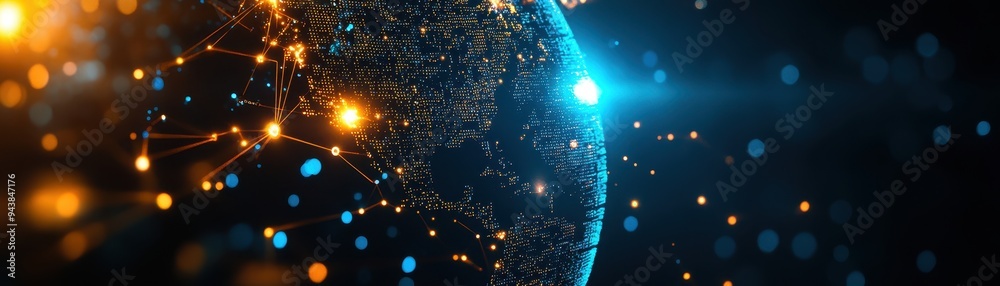 Poster Digital representation of the Earth with glowing network connections. High-tech globe visualization. Global technology concept.