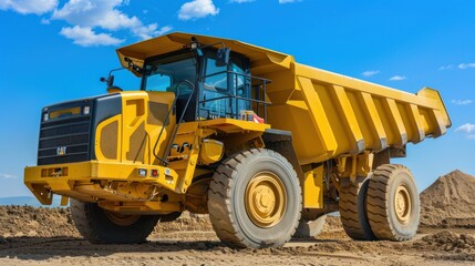 Articulated hauler parked on a job site with a clear blue sky