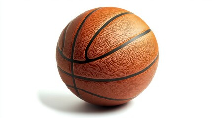 Fototapeta premium Crisp image of a basketball placed against a white background, with attention to the ball texture and color contrast.