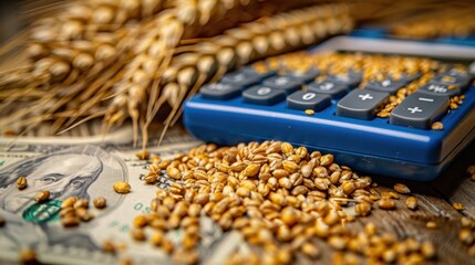 The calculator and wheat grains