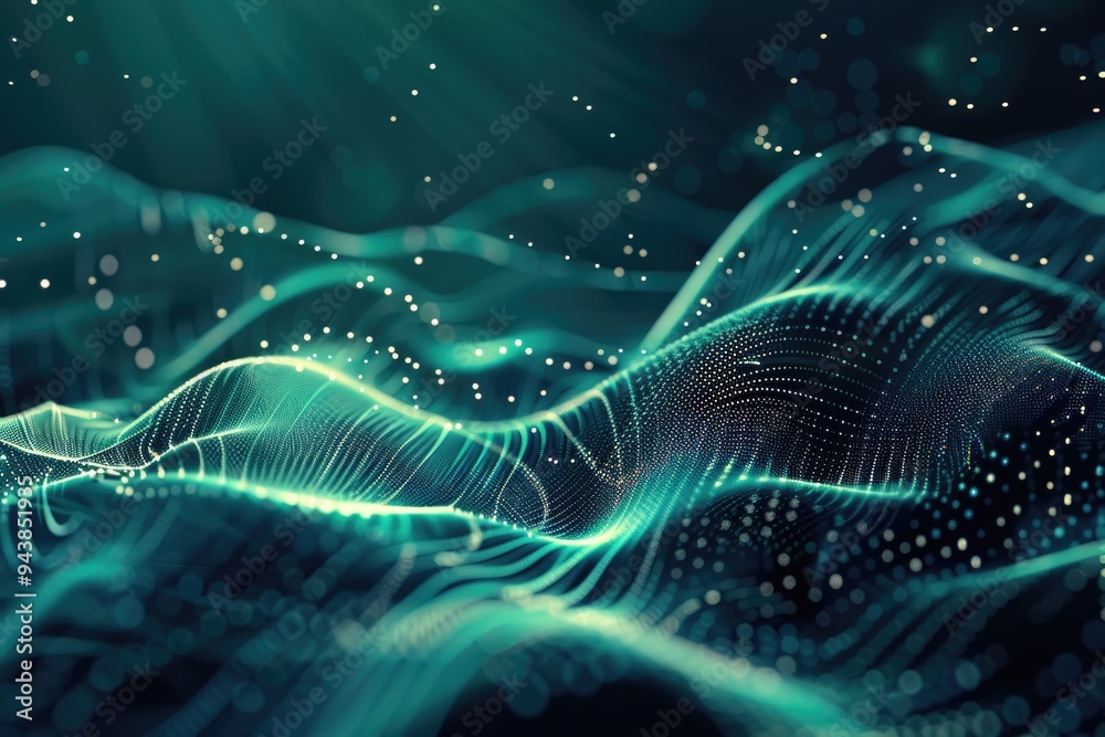 Wall mural abstract digital wave background with particles for technology banner.