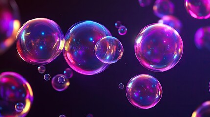 Floating neon bubbles with vibrant colors, set against a dark background, ideal for creating a futuristic and abstract mood.