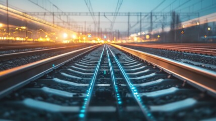 A railway track equipped with sensors and monitoring systems, ensuring optimal performance and safety.