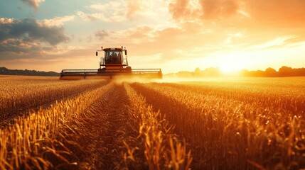 Fototapeta premium A robotic harvester collecting crops in a field, with the machine working autonomously and efficiently under the bright sun.