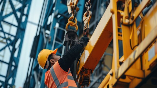 Maintenance crew performing safety checks on a side loader's lifting mechanism