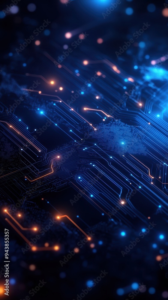 Aufkleber Abstract futuristic circuit board background with glowing lights and intricate patterns. Perfect for technology and sci-fi themes.