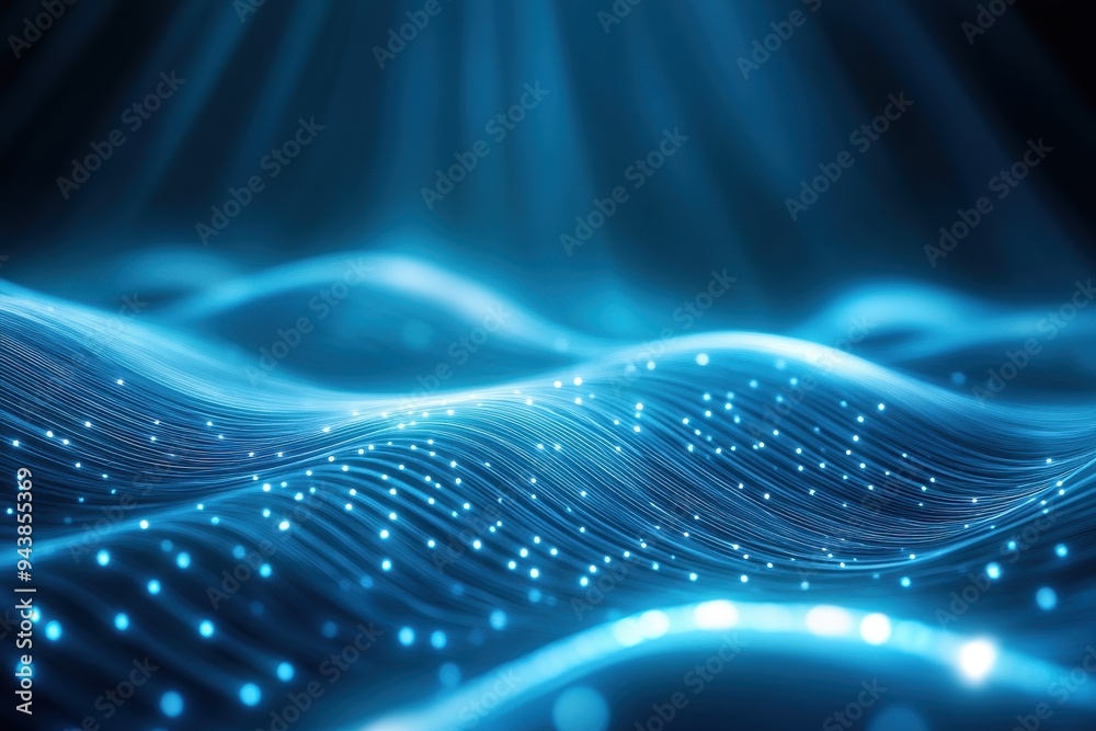 Aufkleber abstract futuristic blue waves with glowing dots, representing technology, data flow, and network co