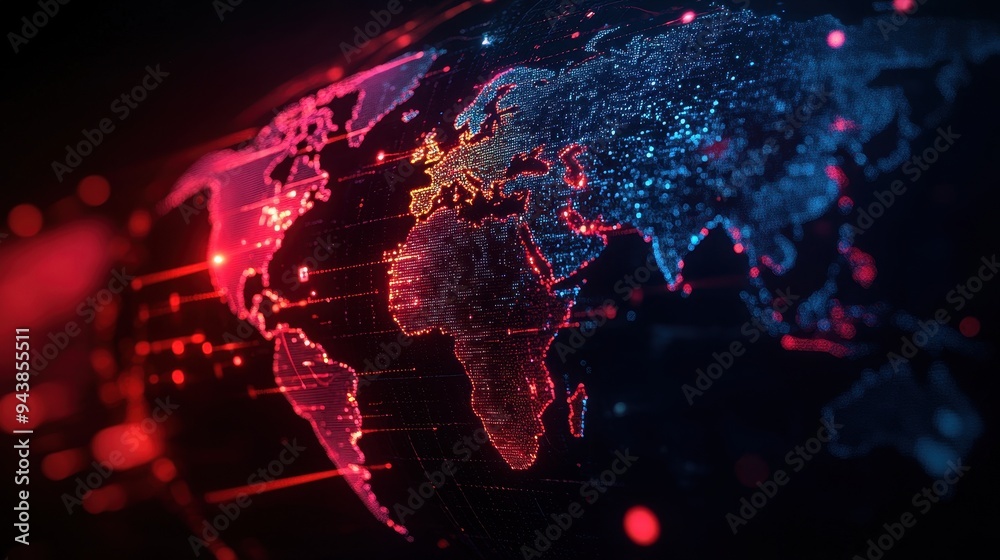 Leinwandbilder abstract digital world map with glowing connections and data points, representing global communicati