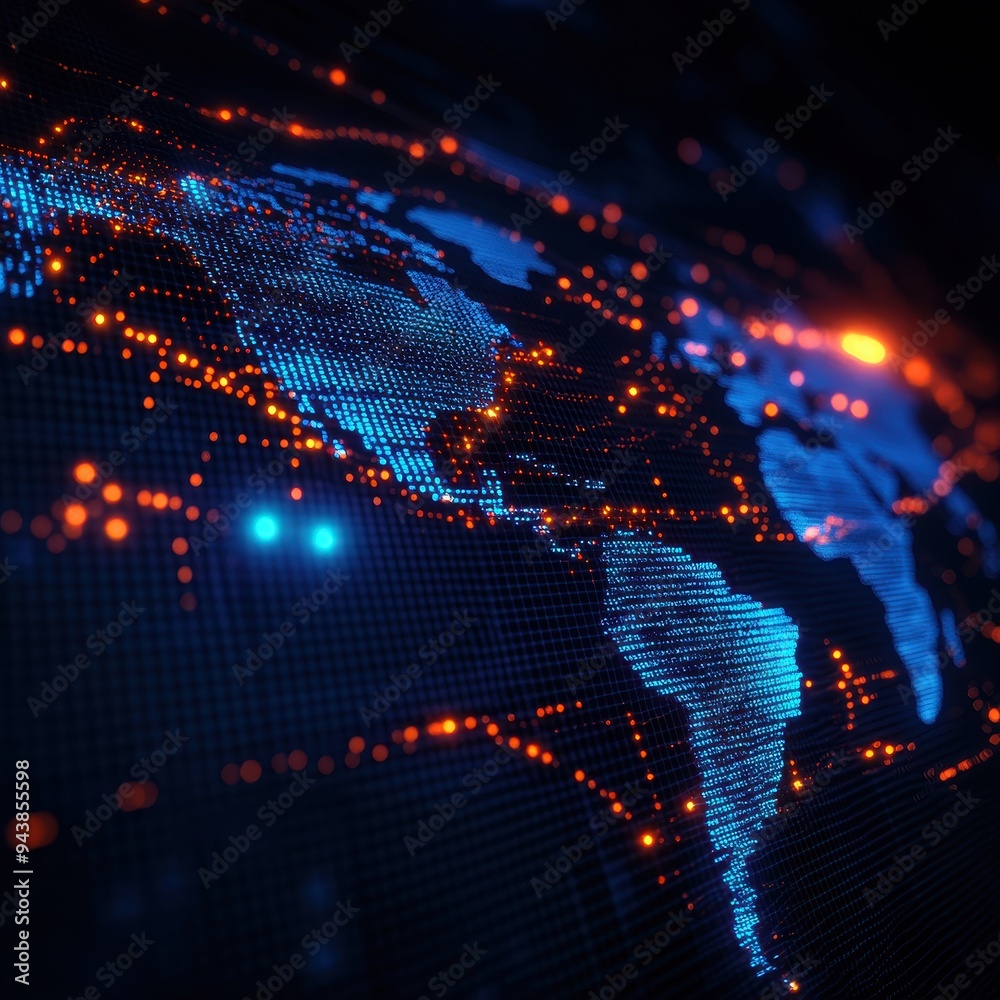 Leinwandbilder abstract digital world map with glowing connections illustrating global networking and data exchange