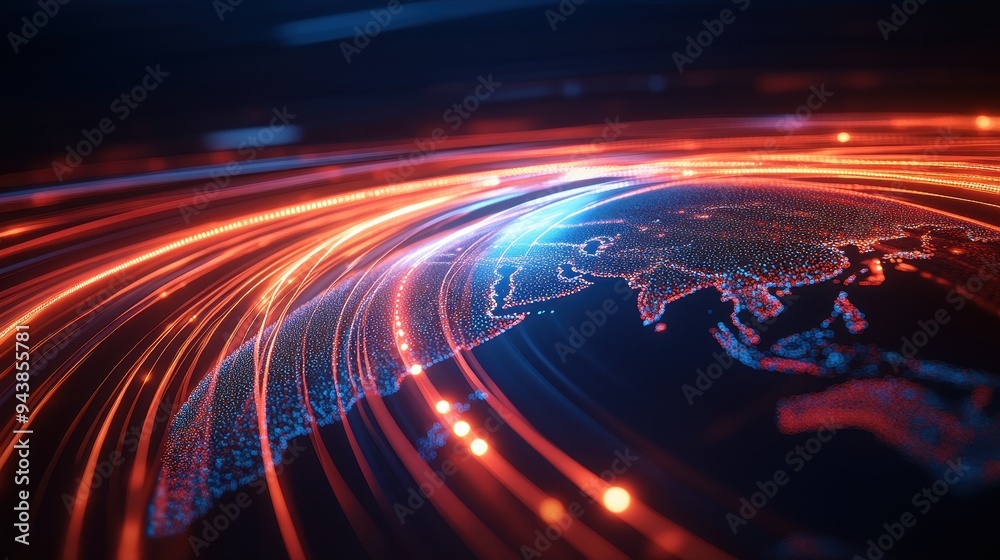 Aufkleber abstract digital globe with vibrant light trails representing global connectivity and data exchange,