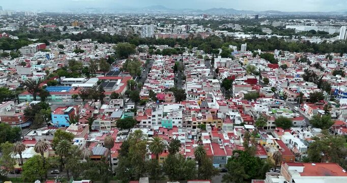 Drone video crossing the industrial neighborhood towards Insurgentes Avenue, in the Gustavo A Madero town hall in Mexico City