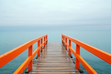 Obraz premium A wooden pier in the sea, with a cloudy sky above