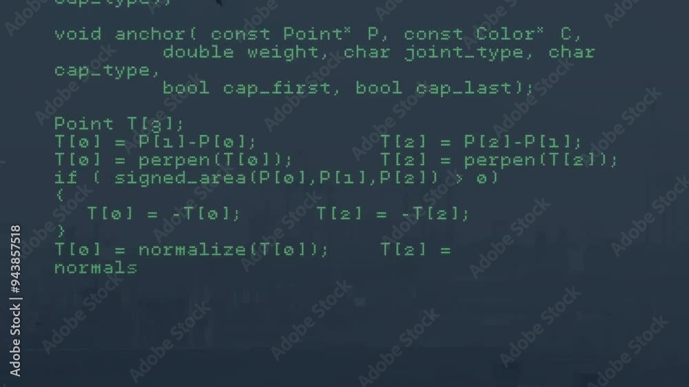 Poster Animating computer code with green text on dark background