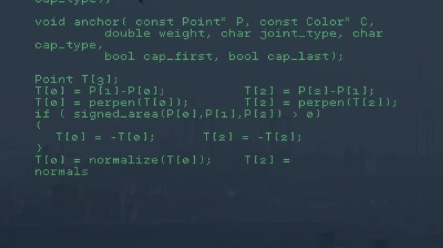 Animating computer code with green text on dark background