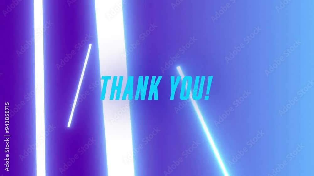 Poster Thank you! text animation over blue and purple neon light beams