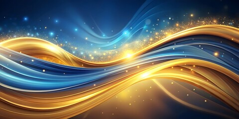 abstract flowing blue and gold waves on a sparkling background