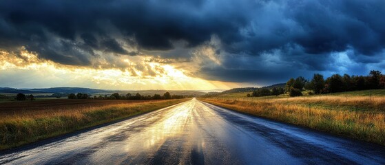 A poststorm roadside scene dark clouds drift away
