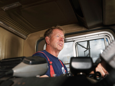 Firefighter in Fire Truck