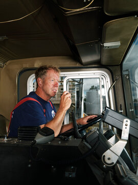 Firefighter in Fire Truck