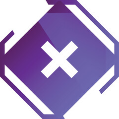 Obraz premium White cross mark symbol appearing on purple gradient banner with white frame