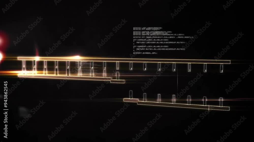 Poster dna strand and scientific data processing animation on black background