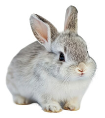 Obraz premium PNG Cute gray and white rabbit sitting on the ground
