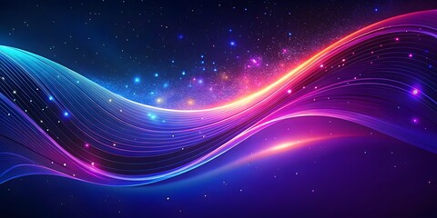 Obraz premium vibrant neon wave design on a shimmering blue background for desktop