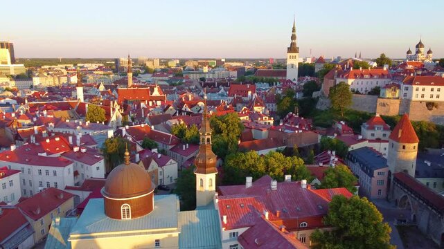 Panoramic aerial view of Tallinn oldtown on sunny day