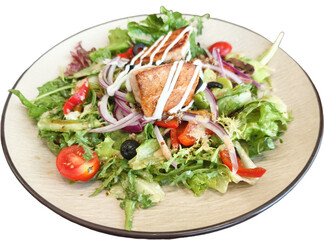 The delicious healthy food: Salmon Salad  on a plate 