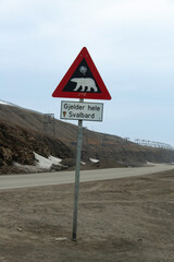 panneau passage d'ours blanc, Longyearbyen, archipel du Spitzberg, Svalbard