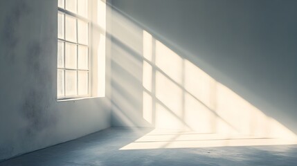 Obraz premium A lone window casting gentle diffused light into a quiet minimalist interior space creating a serene and contemplative atmosphere with ample copy space for creative design or text overlay