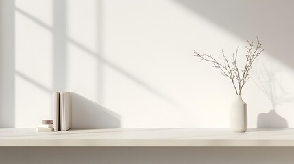 Fototapeta premium Minimalist desktop workspace with a single item placed on a clean white wooden surface Plenty of copy space for branding text overlay or product placement