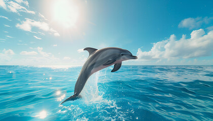 Fototapeta premium nice bottle nose dolphin swimming in blue crystal water
