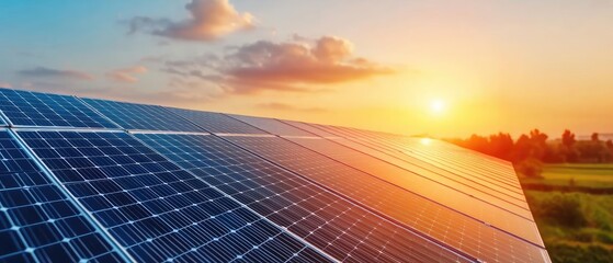 A rural village with solar panels on every roof, bathed in soft morning light The camera is positioned at a slight elevation, capturing the harmony of nature and technology