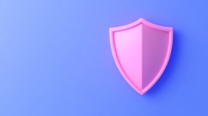 Pink shield icon on a blue background, symbolizing protection, security, and safety in a minimalist 3D rendering.