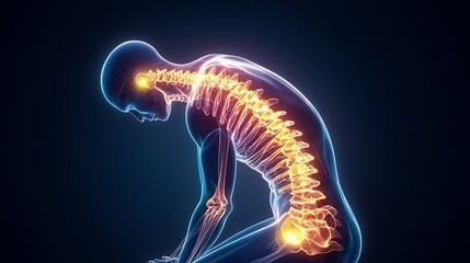 A glowing representation of the human spine, highlighting its structure and connection to overall health and wellbeing.